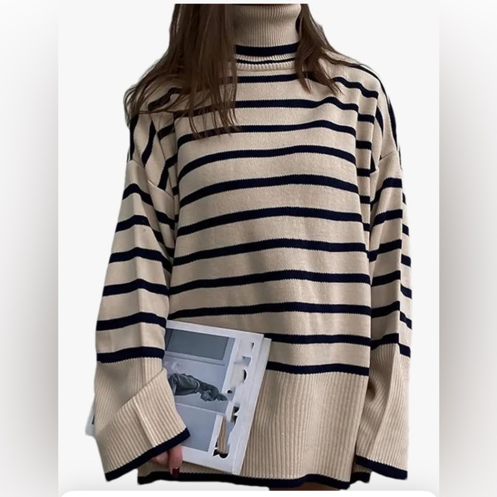 Turtle Neck Striped Knitted Women’s Sweater